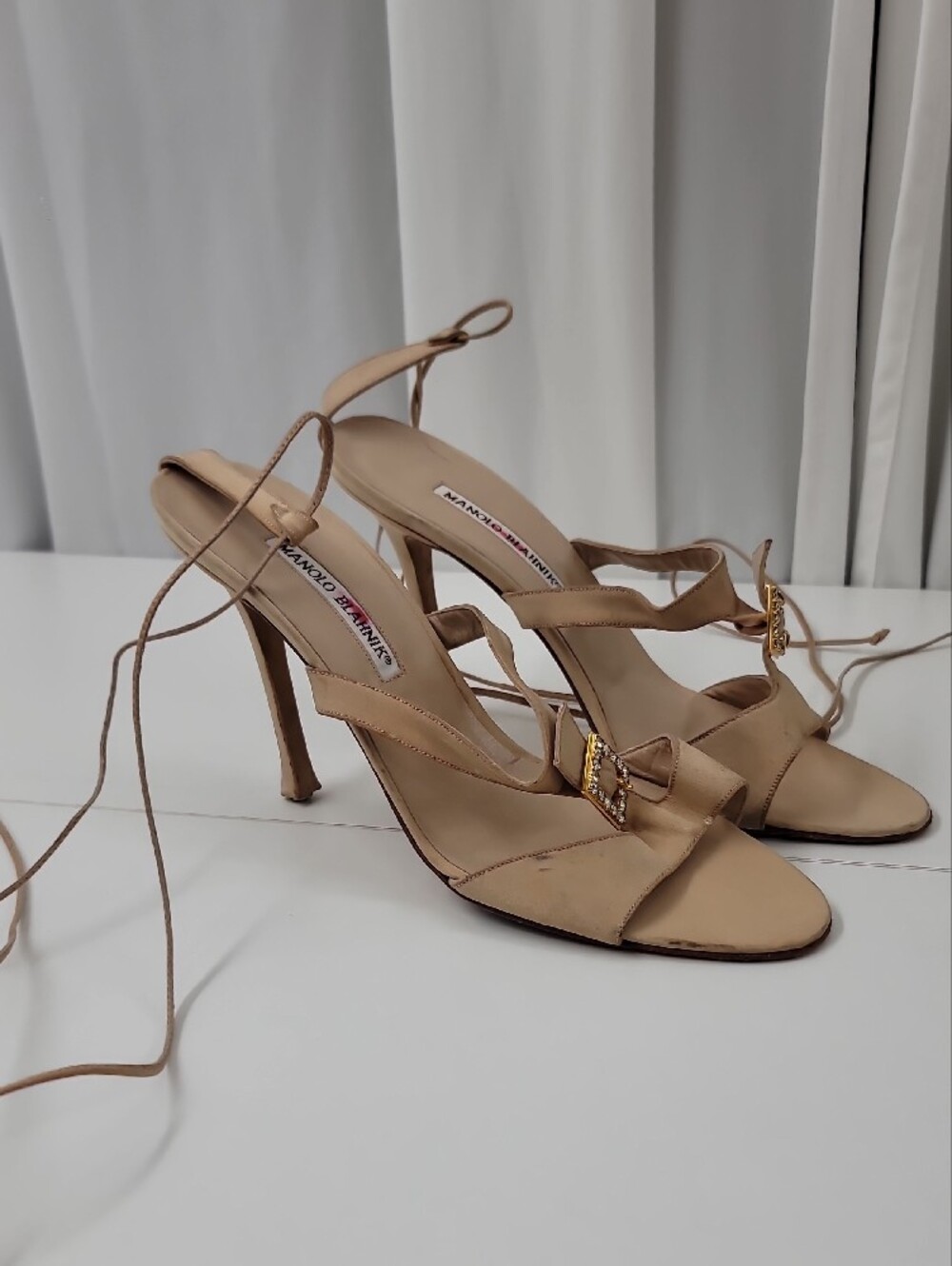 Rehab Manolo Blahnik Nude Tan Lace-Up Stiletto Sandals Size 40.5 US Size 9.5